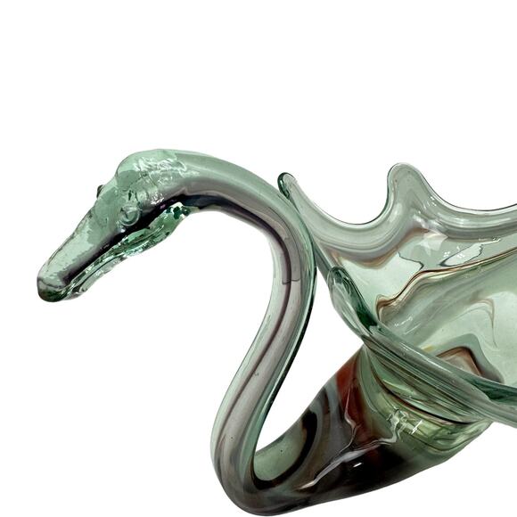 Vintage MCM Sooner Glass Blown Swirl Purple Orange White Swan Bowl Mid Century - Picture 4 of 6